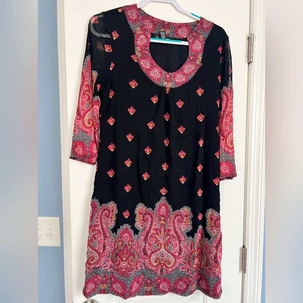 INC International Concepts Black and Pink Patterned Dress